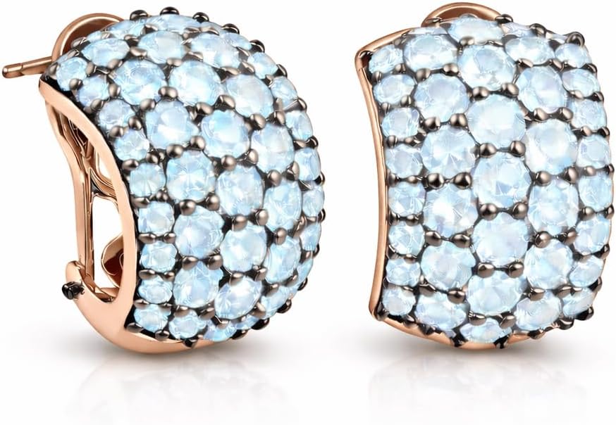 Sterling Silver Clip On Earrings with Natural Blue Topaz, Pave Setting