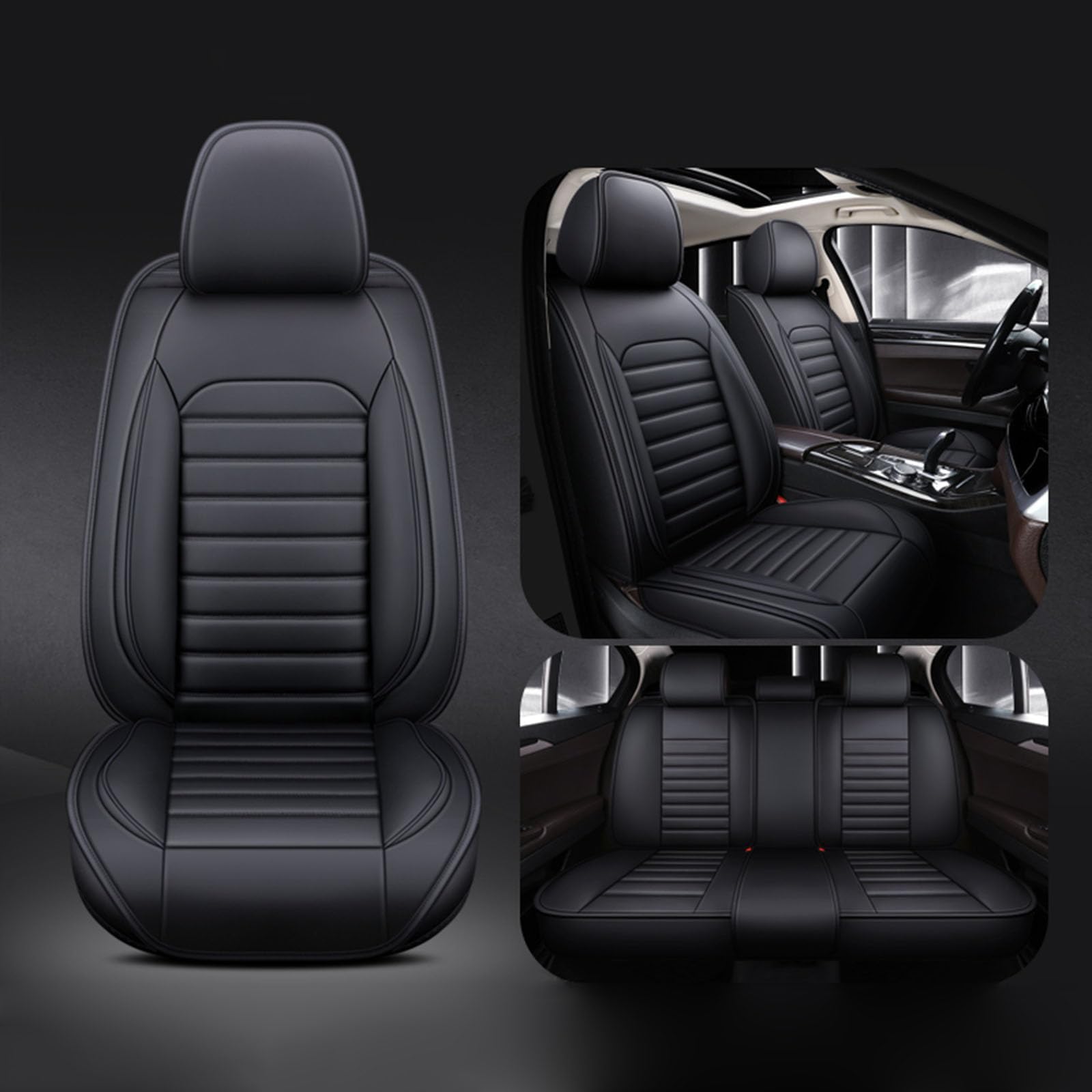 Coprisedili Auto In Pelle Per Toyota Highlander 2001-2023, 7 Posti, Traspiranti E Impermeabili, Antiscivolo Con Tasche - Nero