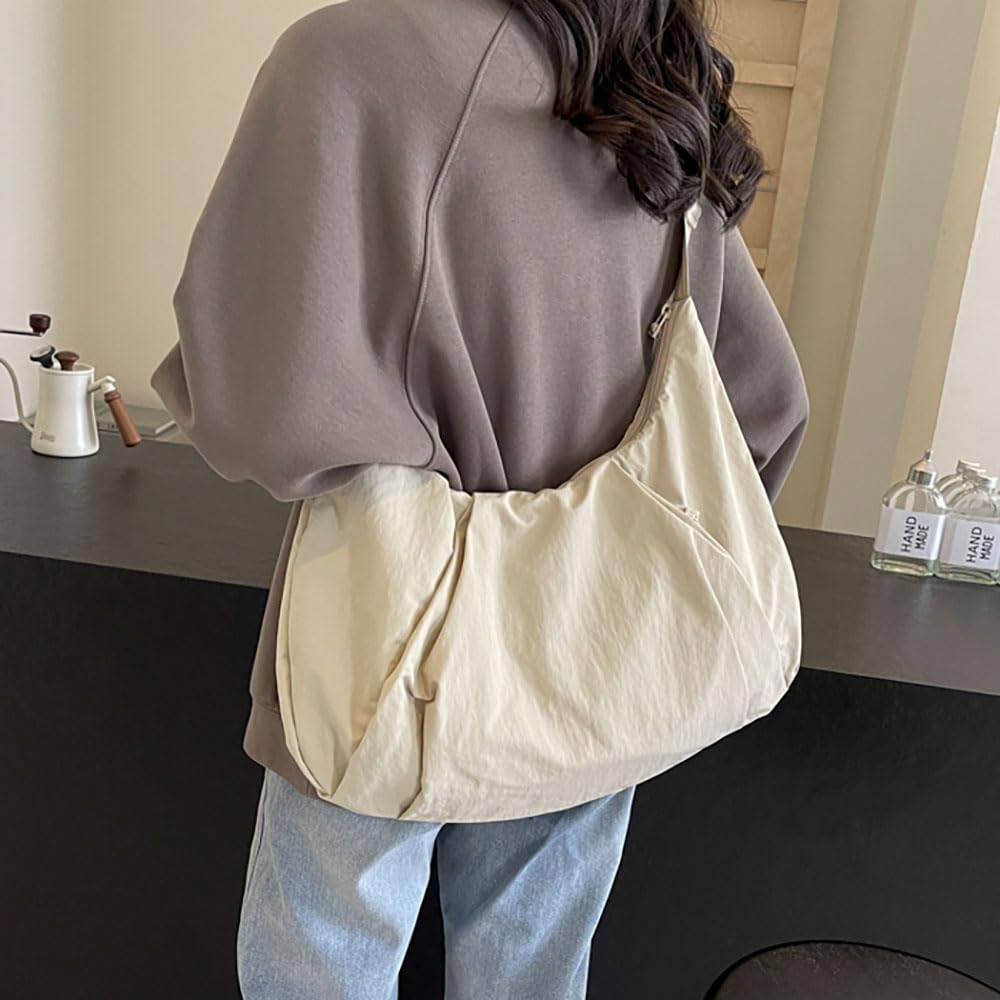 Croissant-Tasche, große, modische, wasserdichte Nylon-Umhängetasche für Damen, halbmondförmig, Verstellbarer Riemen