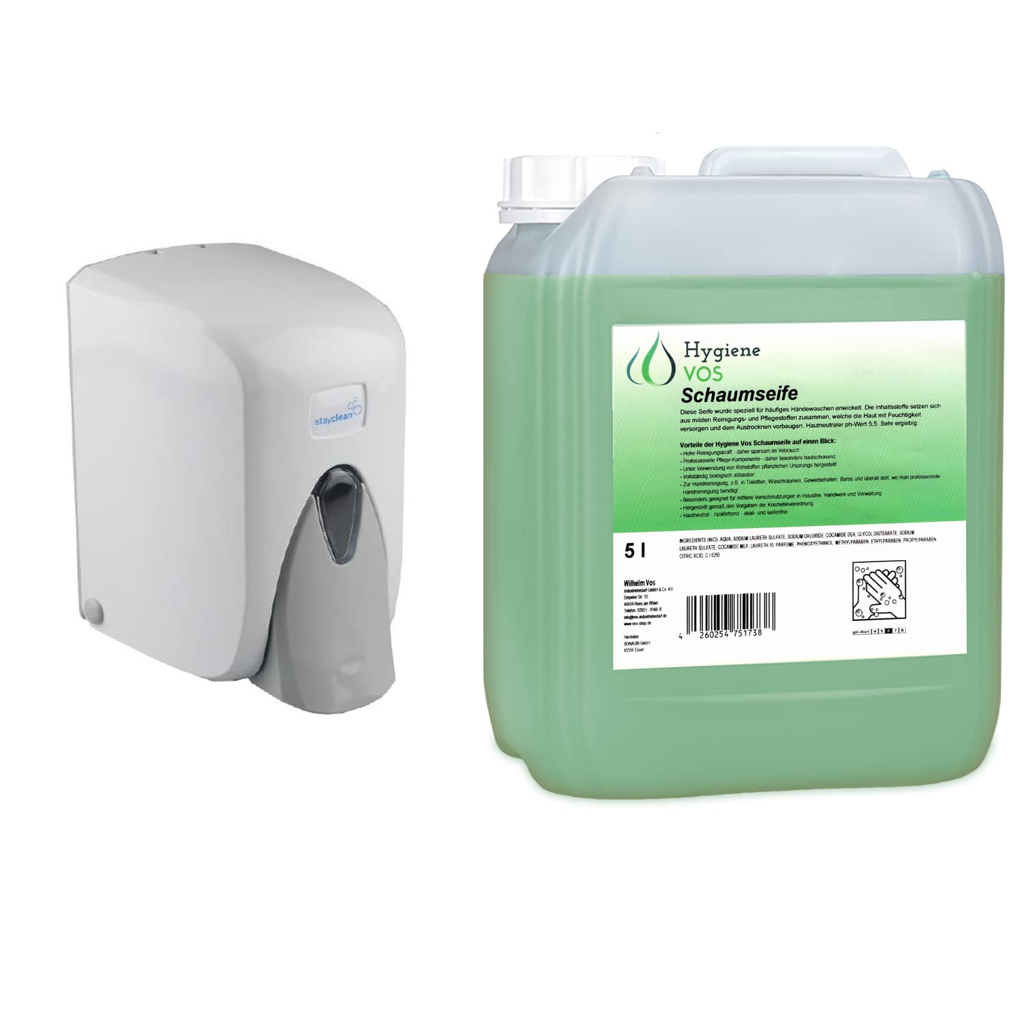 Hygiene VOS Seifenspender für Schaumseife mit Hygiene VOS Schaumseife 5 Liter Kanister für häufiges Händewaschen sehr sparsam