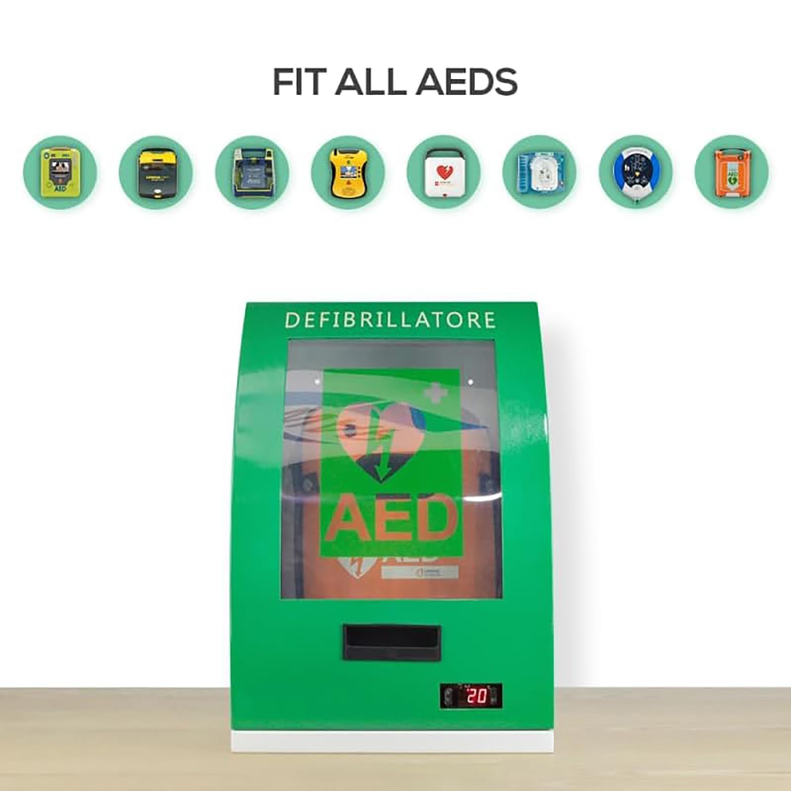 Wandmontierter AED-Defibrillator-Aufbewahrungsschrank, Herz-Defibrillator-Aufbewahrungsschrank aus Stahl mit Schlüssel und Alarm, einstellbare Trennwandposition, AED-Schrank für Zuhause, Schulen, Ve
