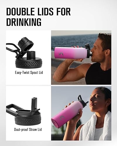 Miniatura 5 de Coolplus Botella de agua de 40 onzas aislada, frasco de agua de acero inoxidable con pajilla, de metal de doble pared al vacío con funda de