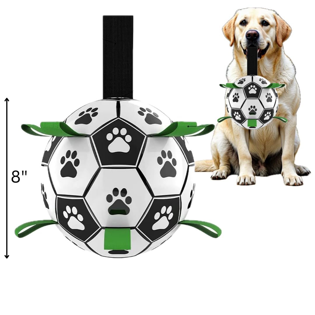 Dog Ball 8 inch - Dog Soccer Ball with Straps Durable Dog Soccer Ball Indestructible Perfect Soccer Ball