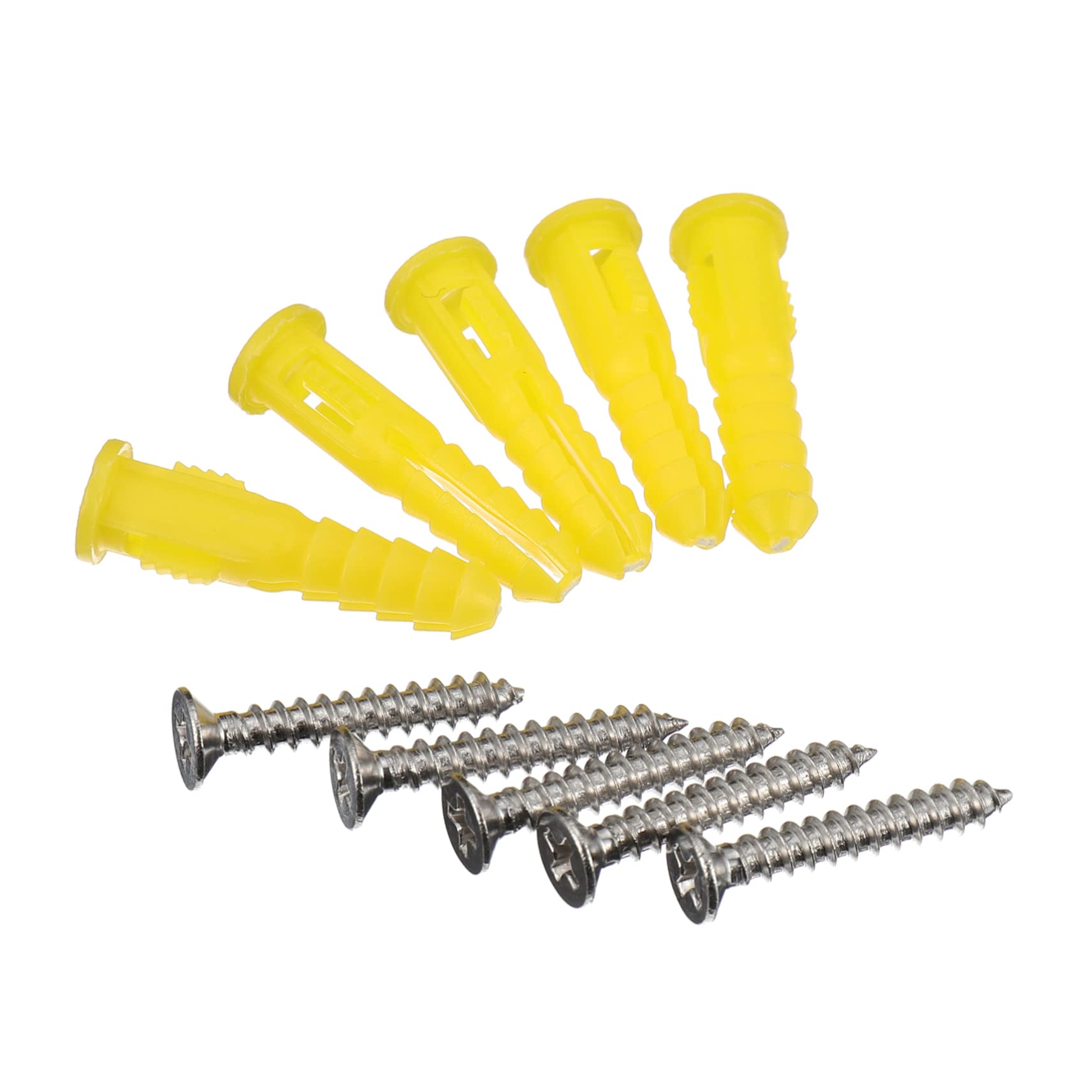 KICHOUSE Drywall Anchors and Screws Kit 100pcs Yellow Expansion Tube Screws Self-Tapping Flat for Wall Mounting