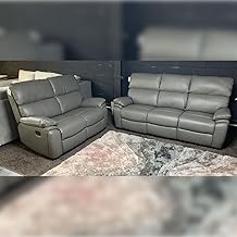 Valencia Leather Recliner Sofa with Cupholders - 3 and 2 Seater - Manual Recliner - Wireless Charging - Bluetooth Speakers (Grey, 3+2 Seater)