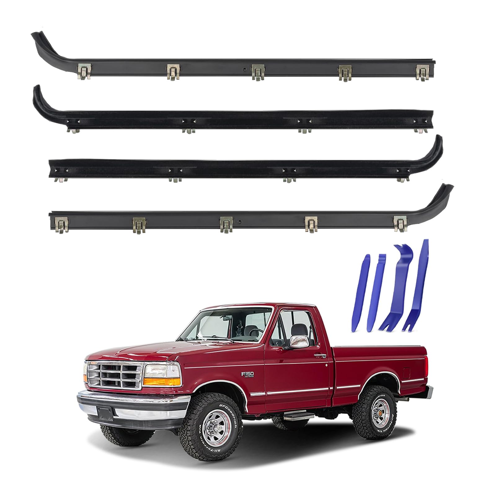 Window Molding Sweep Felt Trim Seal for 1987-1997 Ford F150 F250 F350 Bronco,Front Inner & Outer Door Weatherstrip Window Seal Belt,Replace#E7TZ1521452A E7TZ1521453A F2TZ1521456A F2TZ1521457A