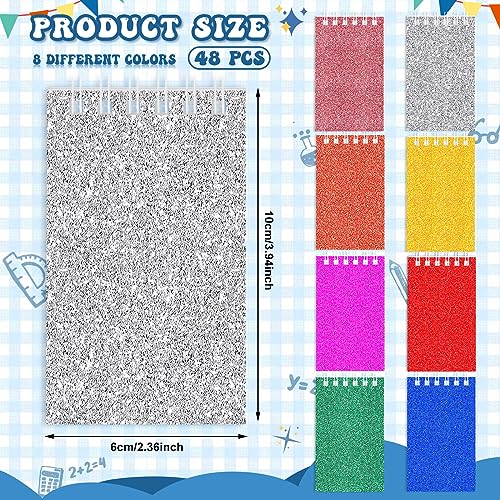 Image of Seajan 48 Pcs Glitter Mini Spiral Notepads for Kids Party Favors Small Prism Notebooks 3.9 x 2.4 Inch Colorful Flash Memo Pads for Girls and Boys Birthday Gift Classroom Rewards 20 Pages Each
