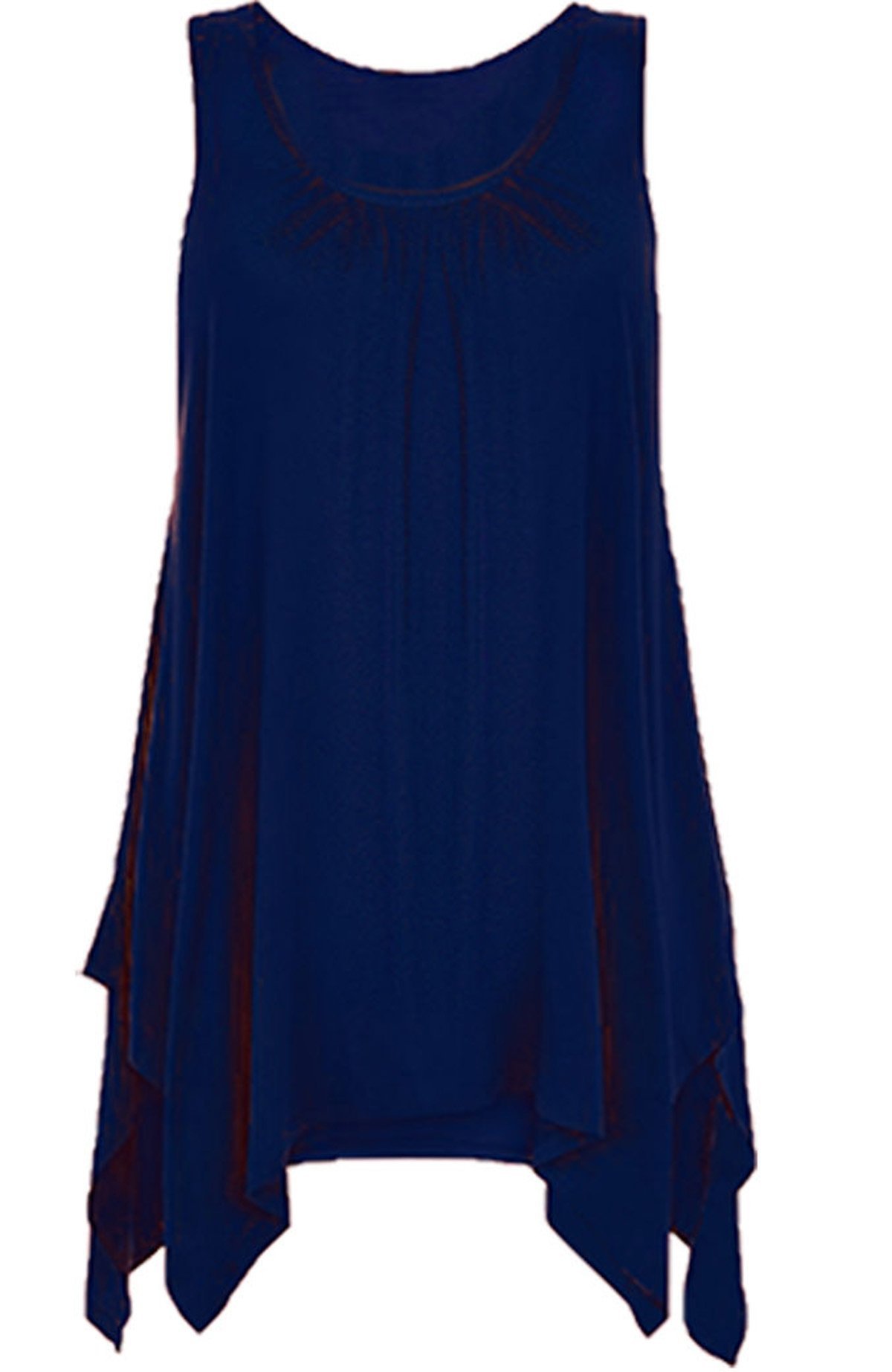Girlzwalk Women's Navy ® Hanky Hem Top Sleeveless Flared Jersey Long Tunic Flared Swing Vest Top