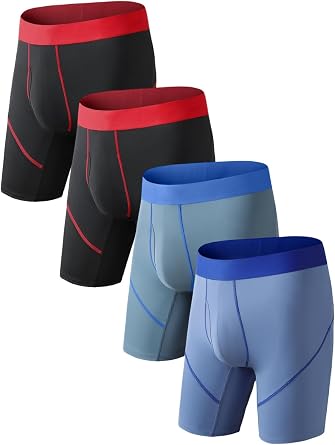 Auxo Long Leg Boxer Briefs for Men Performance Anti Chafing 4-Pack