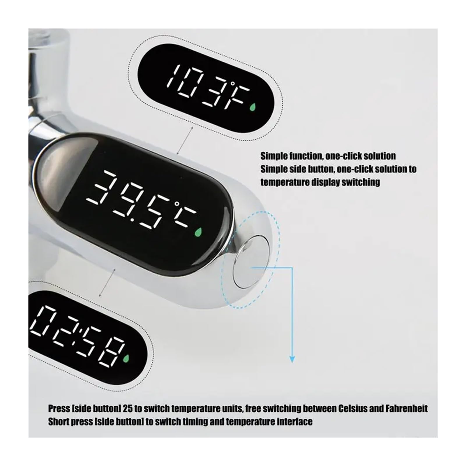 LED-Duschthermometer. Duschtemperaturanzeige LED-Digitalanzeige Badewasser C/F Temperaturanzeige 0100 Badewassertemperaturanzeige Digitale Duschtemperaturanzeige