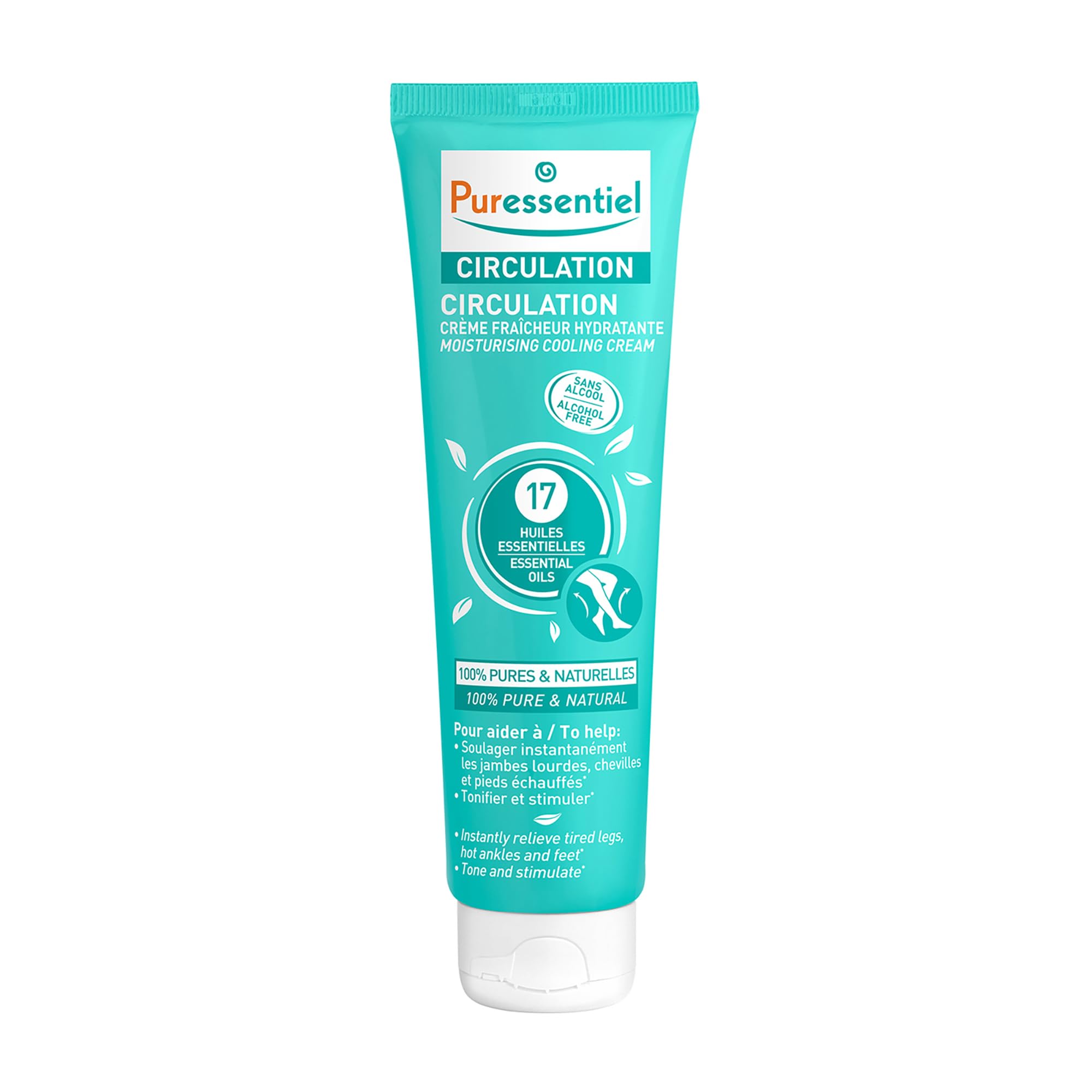 Puressentiel Circulation Moisturizing Cooling Cream - Aromatherapy Cream for Muscle Tension - Revive Sore, Tired Joints - Natural, Plant Based, Alcohol Free Massage Oil Blend - 3.4 Oz