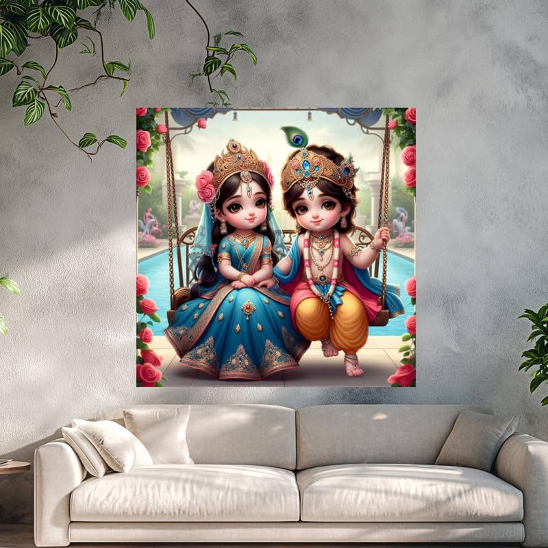Image of British Terminal Cute little Bal Gopal Baby God Krishna| Kanha Ji | Laddu Lord Makhan Chor Painting Religious Poster for Pregnant Women for wall (matt thin vinyl,sticker,multicolor,unframed)| bj347