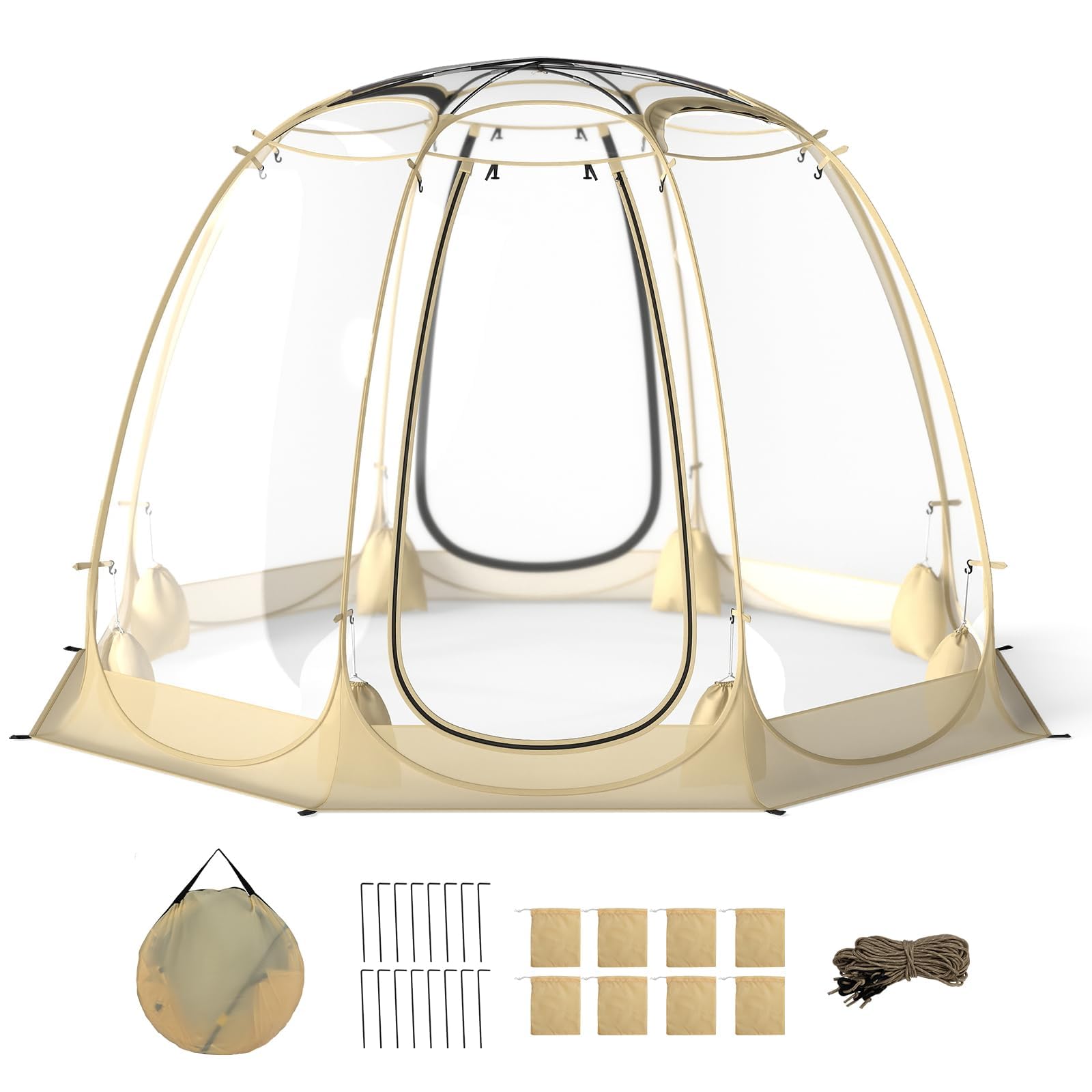 GYMAX Tente Bulle Transparente 5-6 Personnes, Abri à Dôme Extérieur Résistante au Vent pour Activités de Plein Air, Tente Pop-Up de Camping Imperméable en PVC, avec Sac de Transport