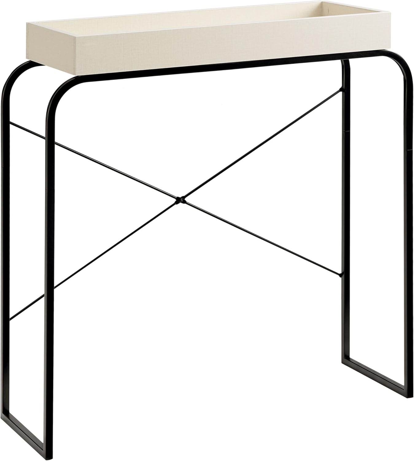 Furniture of America Ilia 33 inch Modern Narrow Console Table with Tray Top and Metal Legs for Living Room, Entryway, Hallway, Office, Corridor, Cream Weave