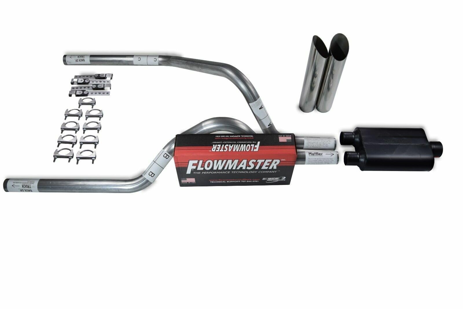 Truck Exhaust Kits - Shop Line dual exhaust system 2.5 AL pipe Flowmaster Super 44 2.5" Chrome Slash Cut Weld on Tip