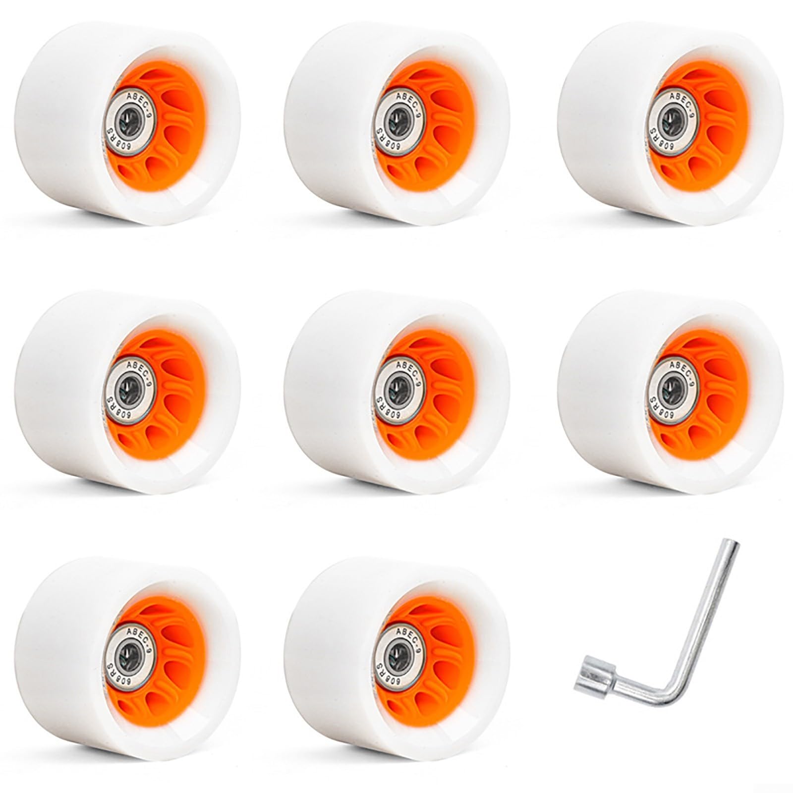 Roller Skate Wheels Set, 8pcs Roller Skate Wheels for Double Row and Quad Skates, Indoor Outdoor Smooth Low Noise Replacement Parts Kit, Non Slip and Elastic Material for Comfort (gray (orange (92A))