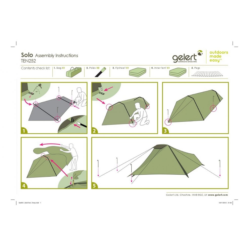Gelert Zelt Solo, green/black, 265 x 170 x 75 cm, TEN252B87 Sport & Freizeit