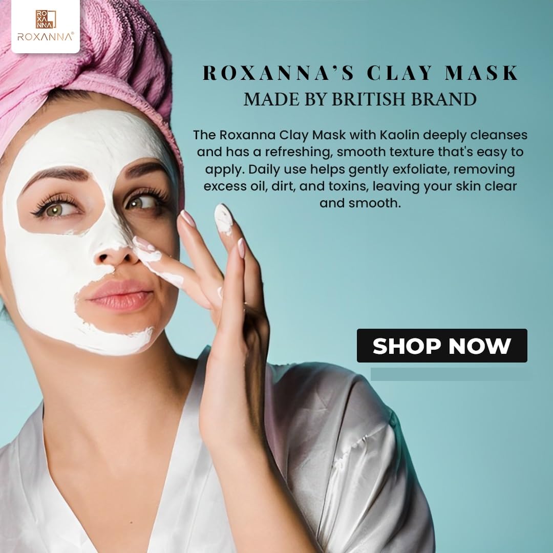 Roxanna Clay Face Mask 130g, Kaolin Clay Deep Pore Cleansing Mask with Turmeric, Vitamin C & Niacinamide, Brightening - Image 4