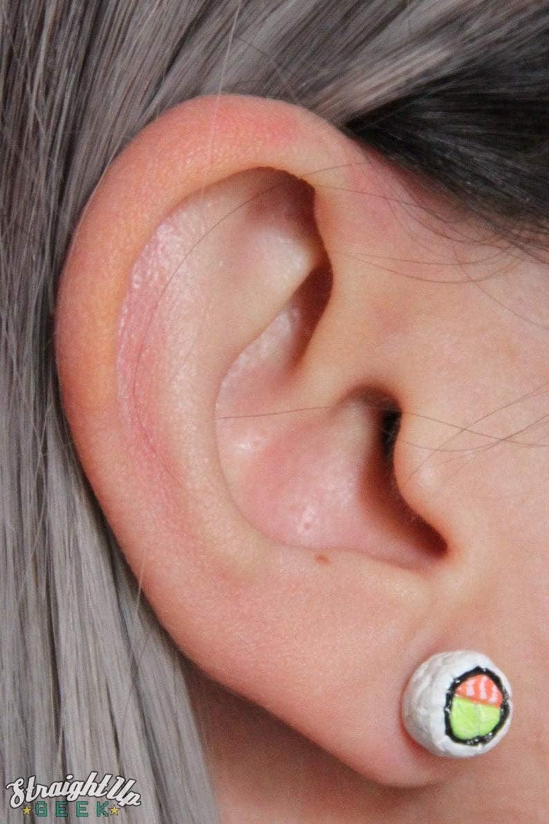 Sushi Earrings Set of 3 | Sushi Roll Tiny Food Stud Earrings Gift for Her