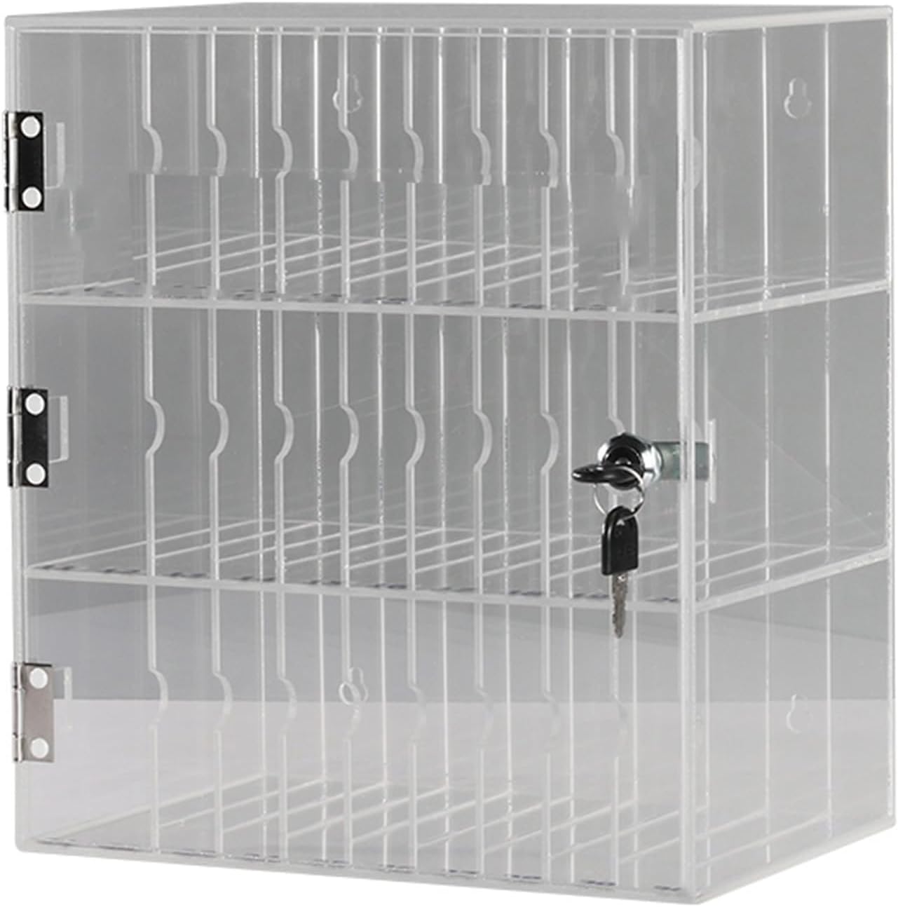30 Slots Cell Phone Safe Box Storage Cabinet with Lock Acrylic Transparent Door, Organizer for Office School