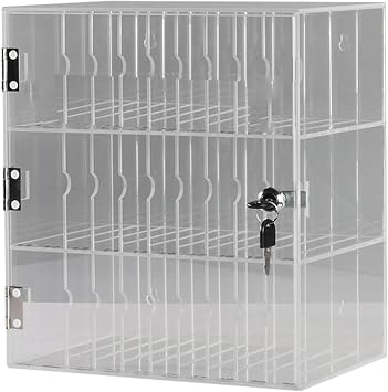 30 Slots Cell Phone Safe Box Storage Cabinet with Lock Acrylic Transparent Door, Cell Phone Organizer for Office School