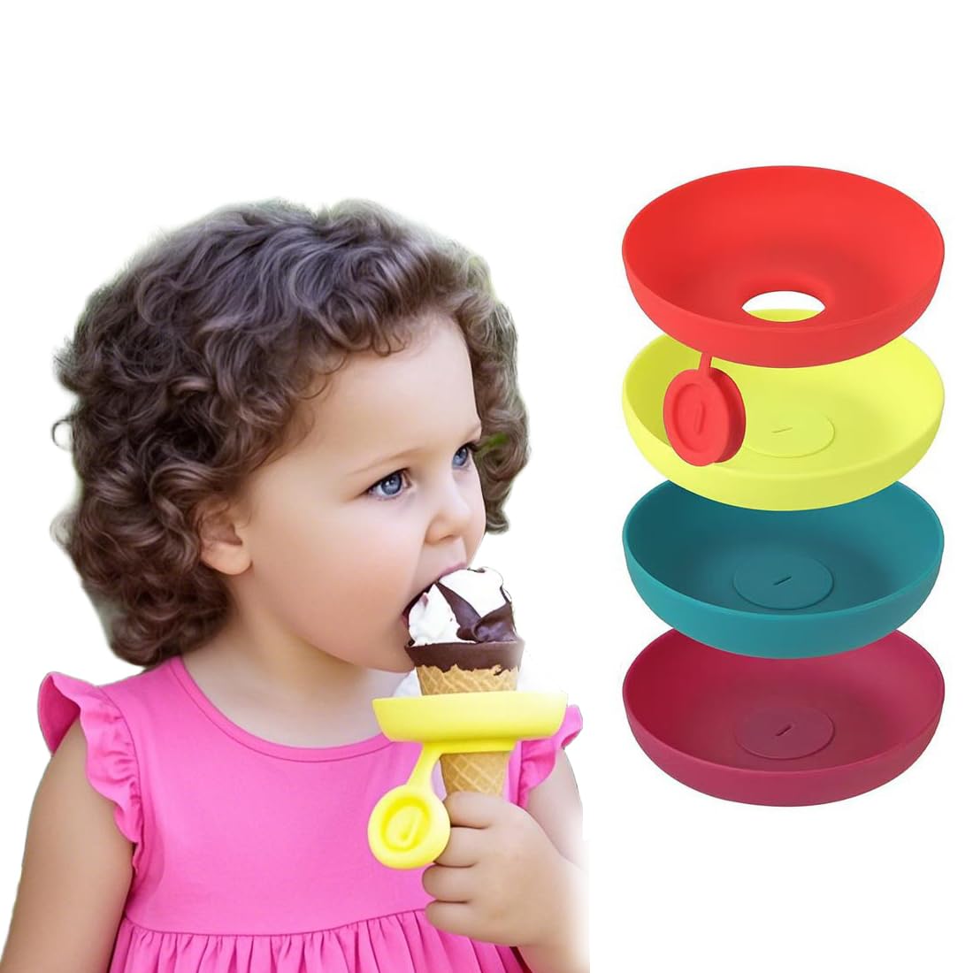 4 Piezas Soportes para Paletas para Niños con Organizador, Porta Paletas Antigoteo, Porta Conos de Helado Reutilizable, para el Verano (Amarillo, Rojo, Verde, Morado)