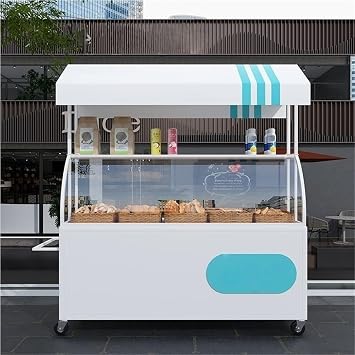 Cart with Wheels Selling Food, Vending Cart with Acrylic Panel, Creative Iron Market Stall with and Storage Box for Market, Street Food & EventsWhite,55.1x76.7in