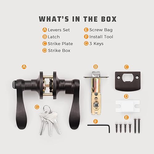 Miniatura 7 de KNOBWELL Paquete de 2 pomos de puerta de bronce, palancas de manija de puerta exterior para puertas delanteras, manija de puerta de entrada con