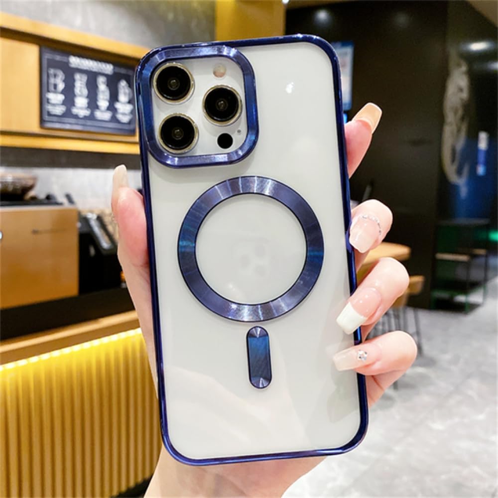 Coque antichoc iPhone 14 Pro Max magnétique transparente protégeant le placage bleu - 7