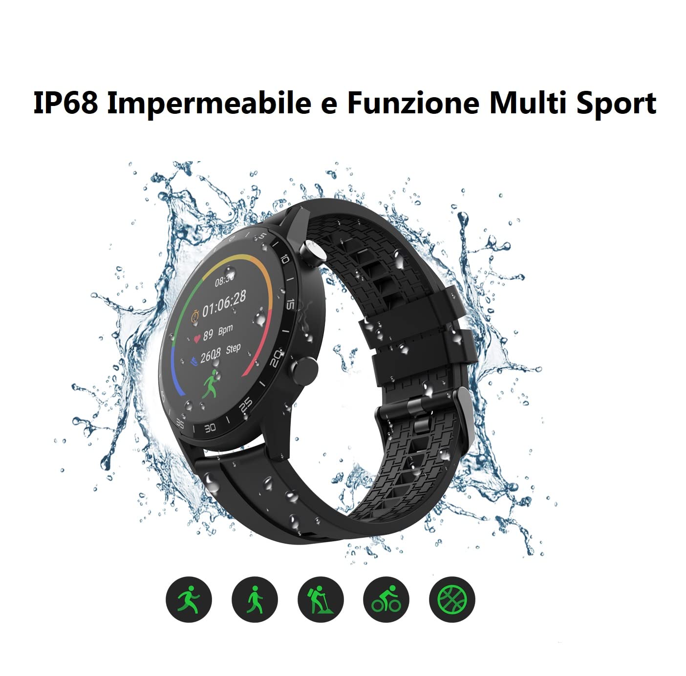 Smartwatch Uomo Donna The Artists Milano, impermeabile IP68, frequenza cardiaca, temperatura corporea, attività sportiva, contapassi e calorie, notifiche social e meteo, batteria a lunga durata