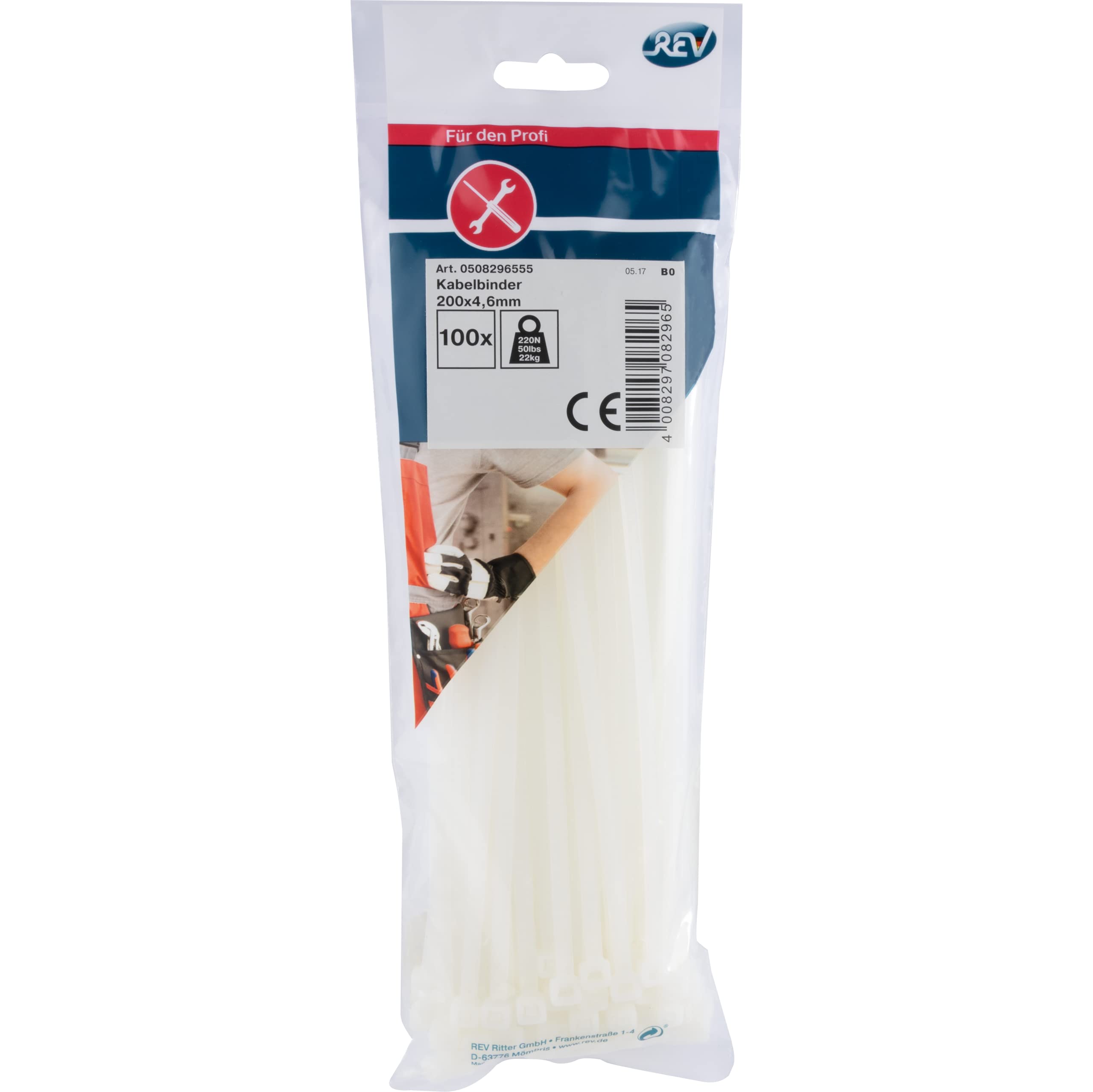 REV Ritter 0508296555 Cable Ties 200 x 4.6 mm Set of 100 White - Image 3