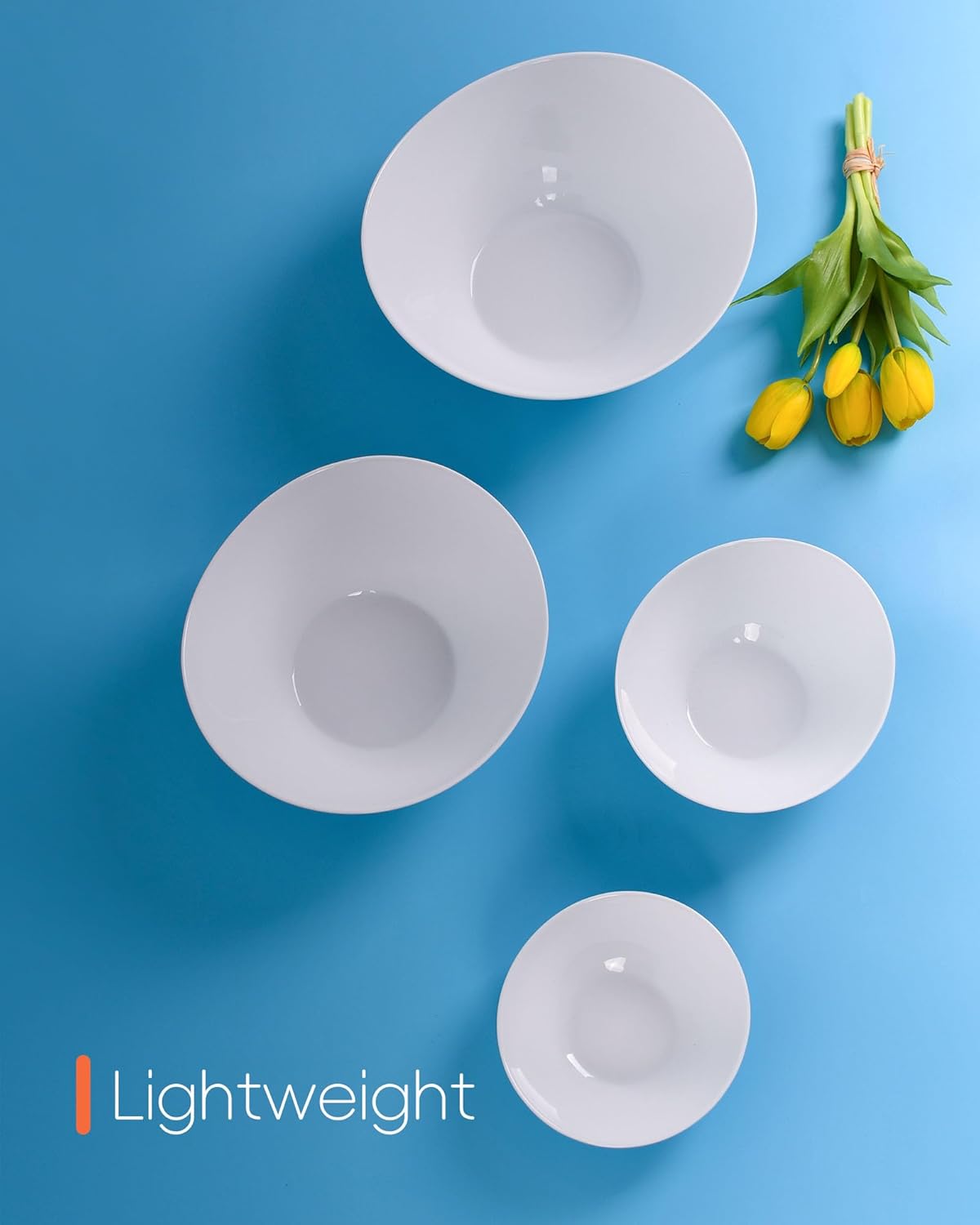 LaGlint Oval Serving Bowls Set of 4, 12/20/43/66 OZ Opal Glass Lightweight White Nesting Bowls, Microwave & Dishwasher Safe Versatile Mixing Prep Bowl for Salad Fruit Pasta Dessert