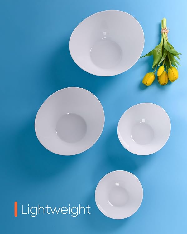 LaGlint Oval Serving Bowls Set of 4, 12/20/43/66 OZ Opal Glass Lightweight White Nesting Bowls, Microwave & Dishwasher Safe Versatile Mixing Prep Bowl for Salad Fruit Pasta Dessert by LaGlint - Image 3
