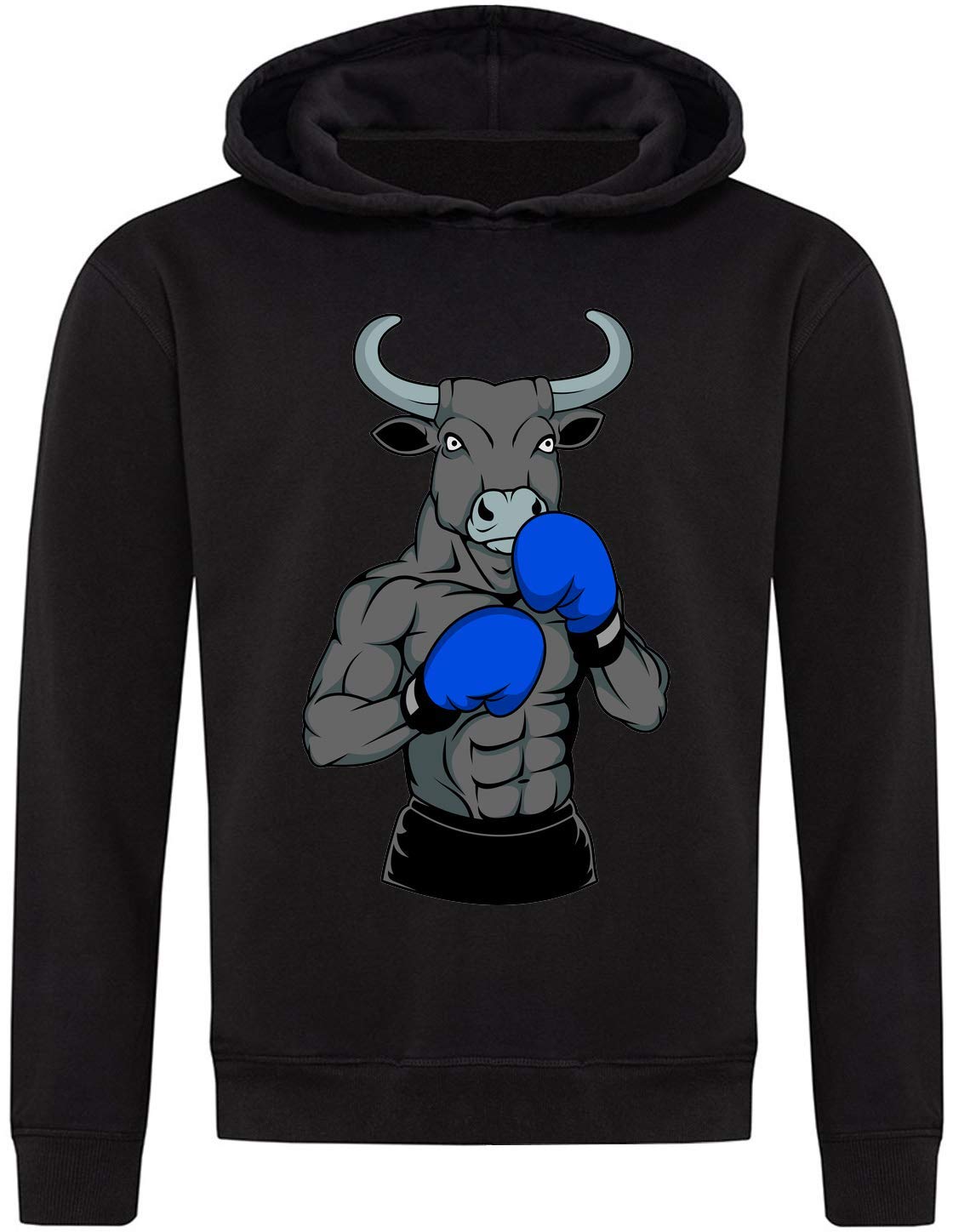 Generic Boxing Bull Blue Boxing Gloves Defensive Stance Felpa con Cappuccio Unisex
