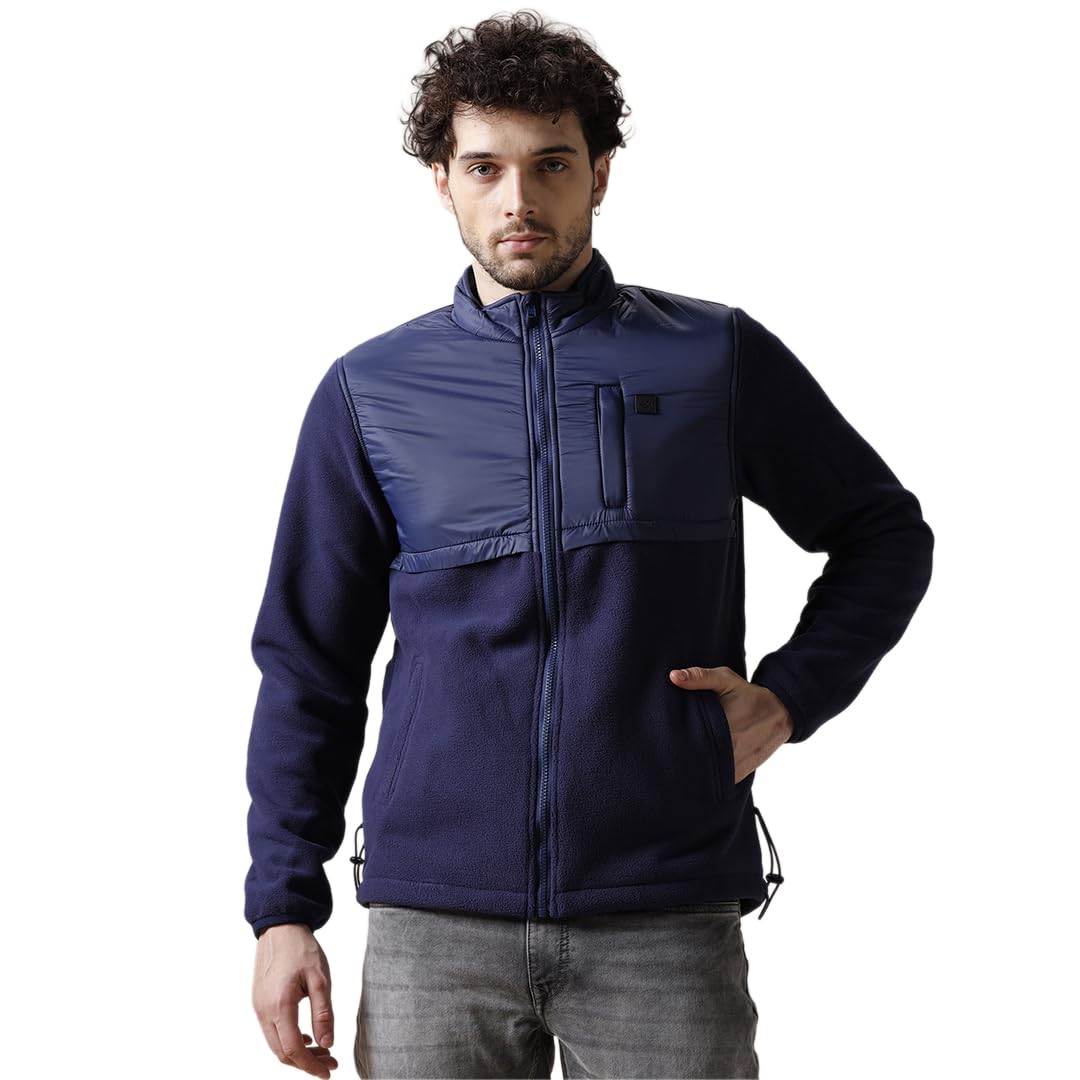 Buy WROGN Men's Fleece Jacket | Solid Design | Slim Fit | Navy