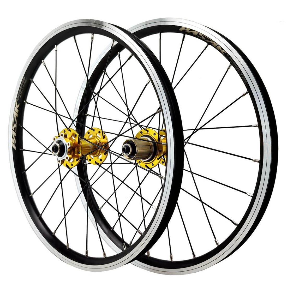 ZXGSXIOU 406 451 BMX Folding Bike Wheelset 20'' Disc Brake + V Aluminum Alloy Rim Quick Release Front Rear Wheels QR 100/135mm, 7-12s HG Cassette(Gold,451)