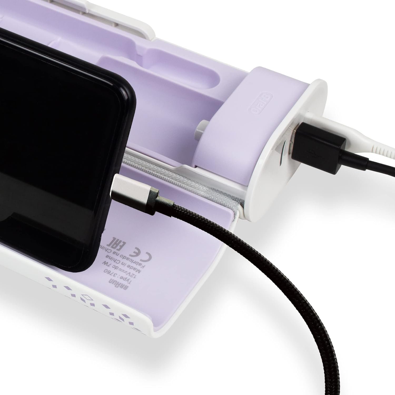 Oral-B Genius Series - Estuche de viaje para cepillos de dientes con función de carga para 1 pieza de mano y 2 cabezales de cepillo de dientes | Juego de funda de viaje y cable de carga (morado),
