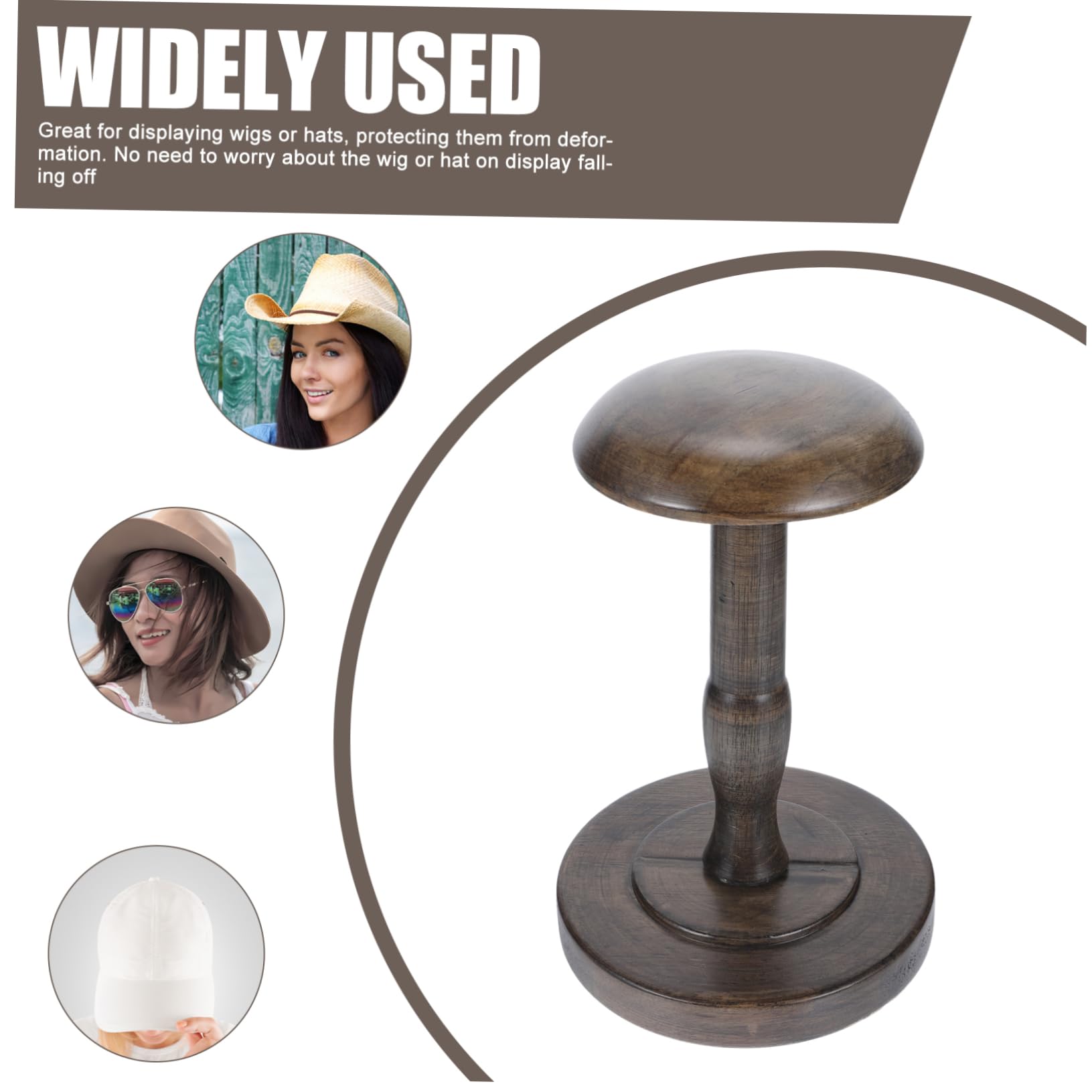 CAXUSD Wooden Hat Stand Wigs Display Holder Caps Shelf with Rotating Base for Home and Retail Use, Coffee, 23X16CM - Image 4