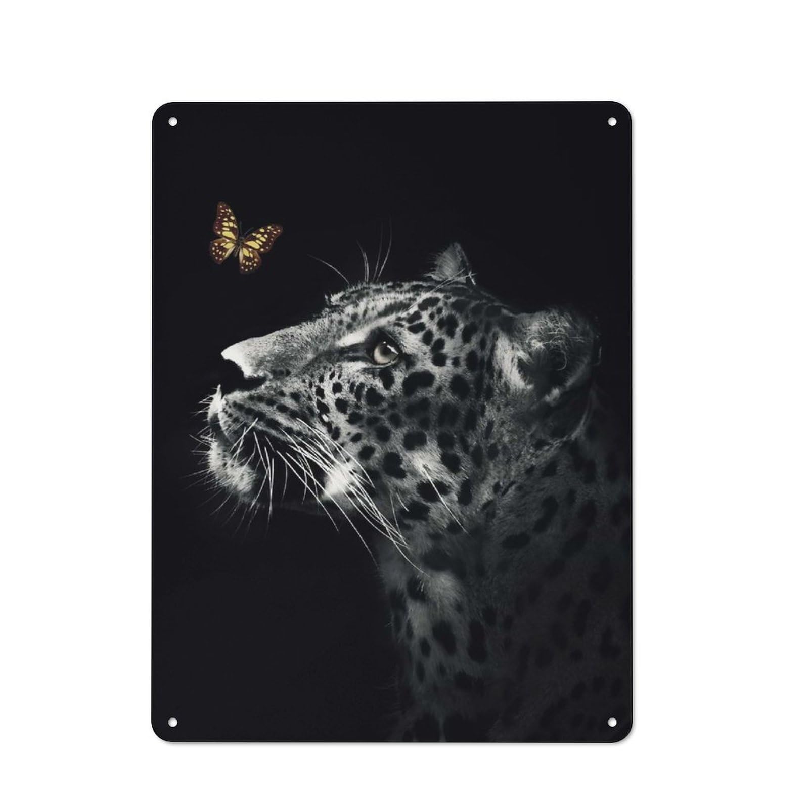 Junmoney Style-4 Tin Wall Plaque 40X30cm With Jaguar With Butterfly For Man Cave Or Games Room, A Housewarming Gift For Leisure-Room Decor Enthusiasts