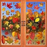 CCINEE 216pcs Maple Window Clings 6 Sheets Fall Leaves Assorted Maple Oak Leaves Acorns Window Stickers for Autumn Thanksgiving Halloween Seasonal Holiday Glass Window Decorations