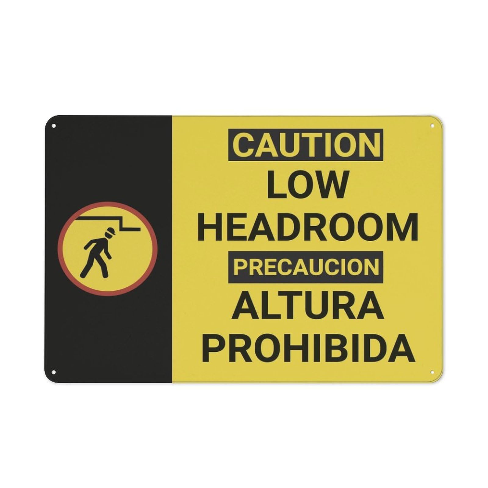 Xewazd A59 8"X12" Retro Aluminum Bilingual Spanish Sign - Caution Low Headroom | Vintage Style Wall Decor