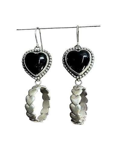Miniatura 6 de Sterling Silver 925. Large Onyx Chunky Southwest Infinity Heart Dangle French Hook Earrings. Made in the heart of New Mexico.