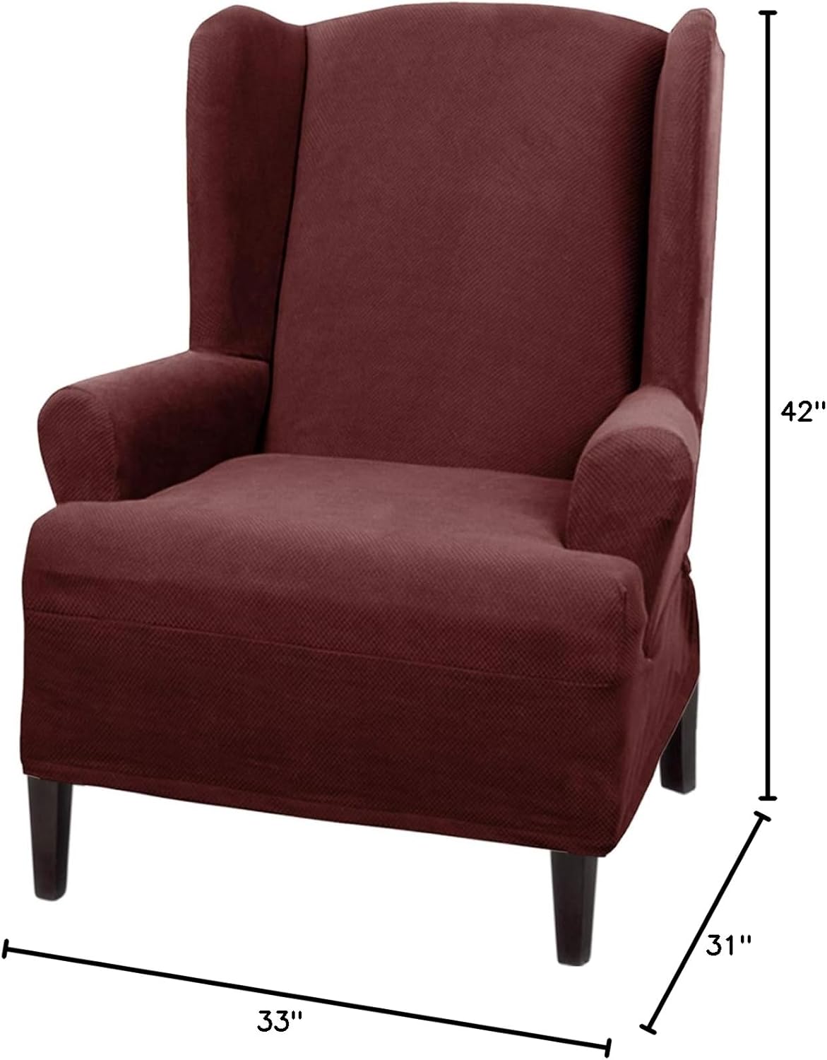 Maytex Pixel Ultra Soft Stretch Back Arm Furniture Cover Wine Red Slipcover, 1-Piece Wing Chair