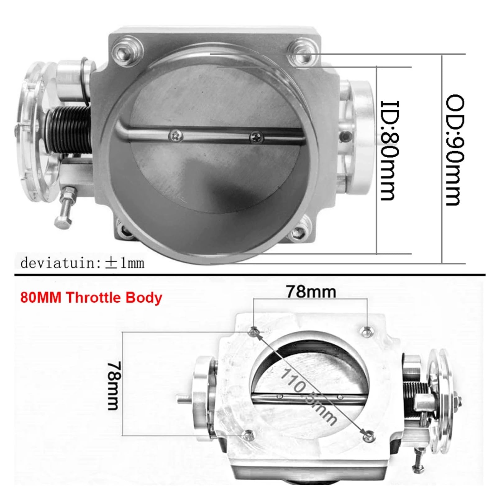 Corps Papillon Corps Papillon Universel 65 Mm 70 Mm 80 Mm 90 Mm Collecteur D'admission En Aluminium Billette Haut Débit Papillon De Distribution(90MM SILVER)