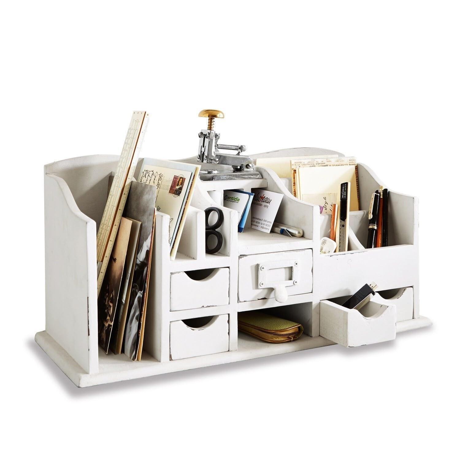 Loberon Levin Portaoggetti - Finitura Anticata in Stile - Incantevole Shabby Chic, Bianco