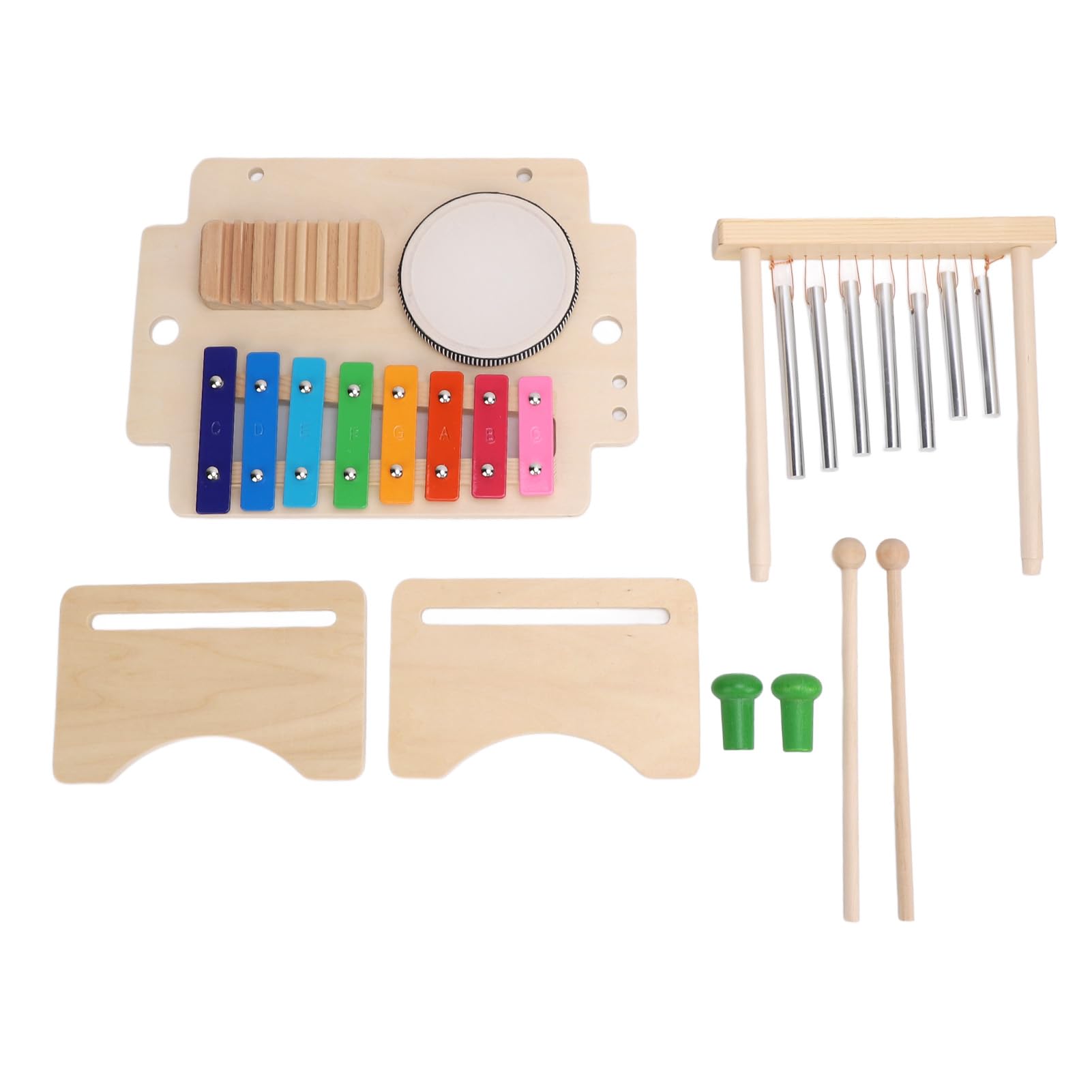 Set Batteria per Bambini, Set Batteria per Bambini Strumenti Musicali Montessori, Strumenti Musicali in Legno con Raschietto per con Carillon Xilofono, Regalo di Compleanno per 1 3 Anni