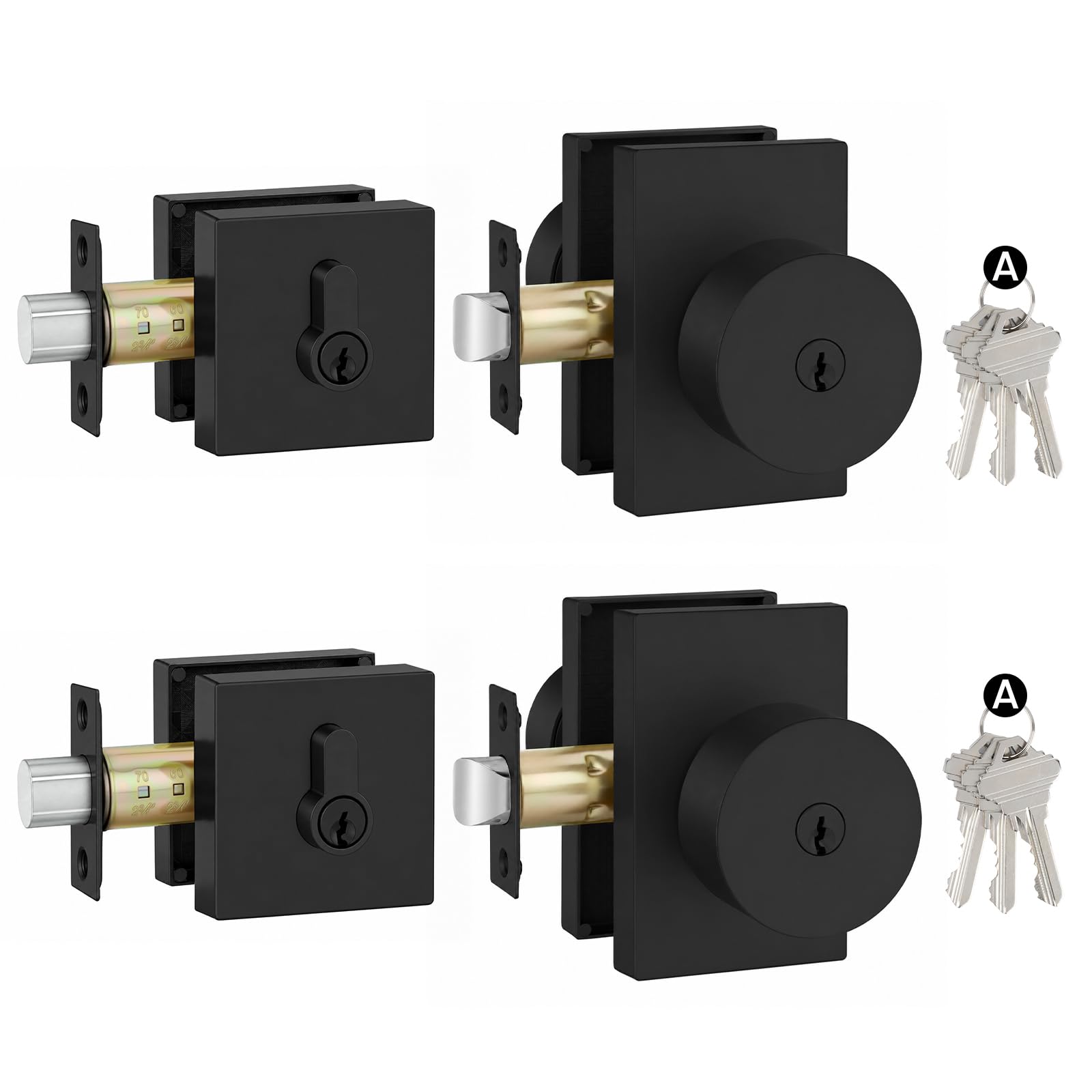 Brushed Gold Door Lock Set - Keyed Alike & Deadbolt -18 Brushed Gold Door Lock Set - Keyed Alike & Deadbolt -18