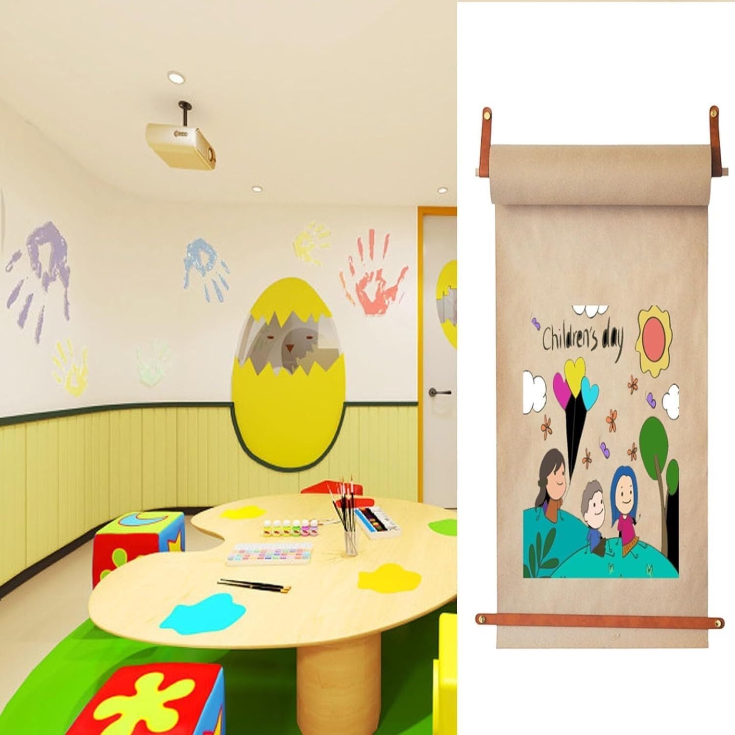 吊り下げ式ペーパーロールディスペンサー、装飾クラフトペーパーホルダー、スケジュール管理，Wide 30.3inch/77cm