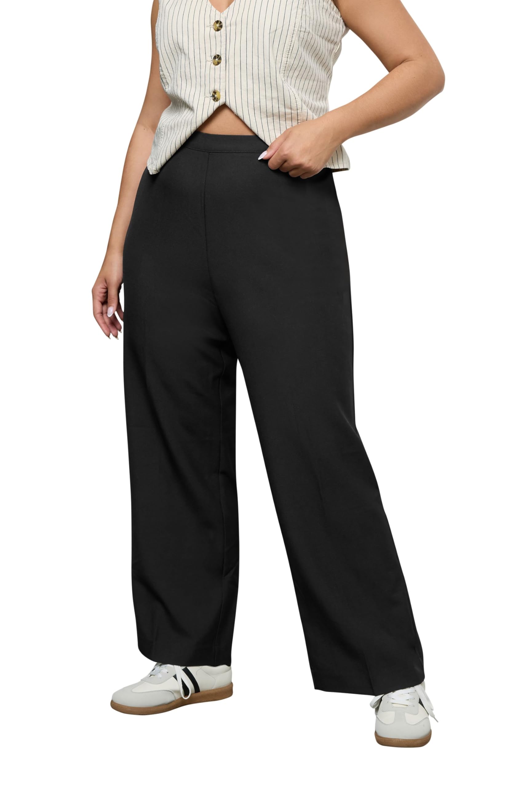 Yours Women's Black Straight Leg Trousers W/ Elasticated Waistband In | Size: 18S