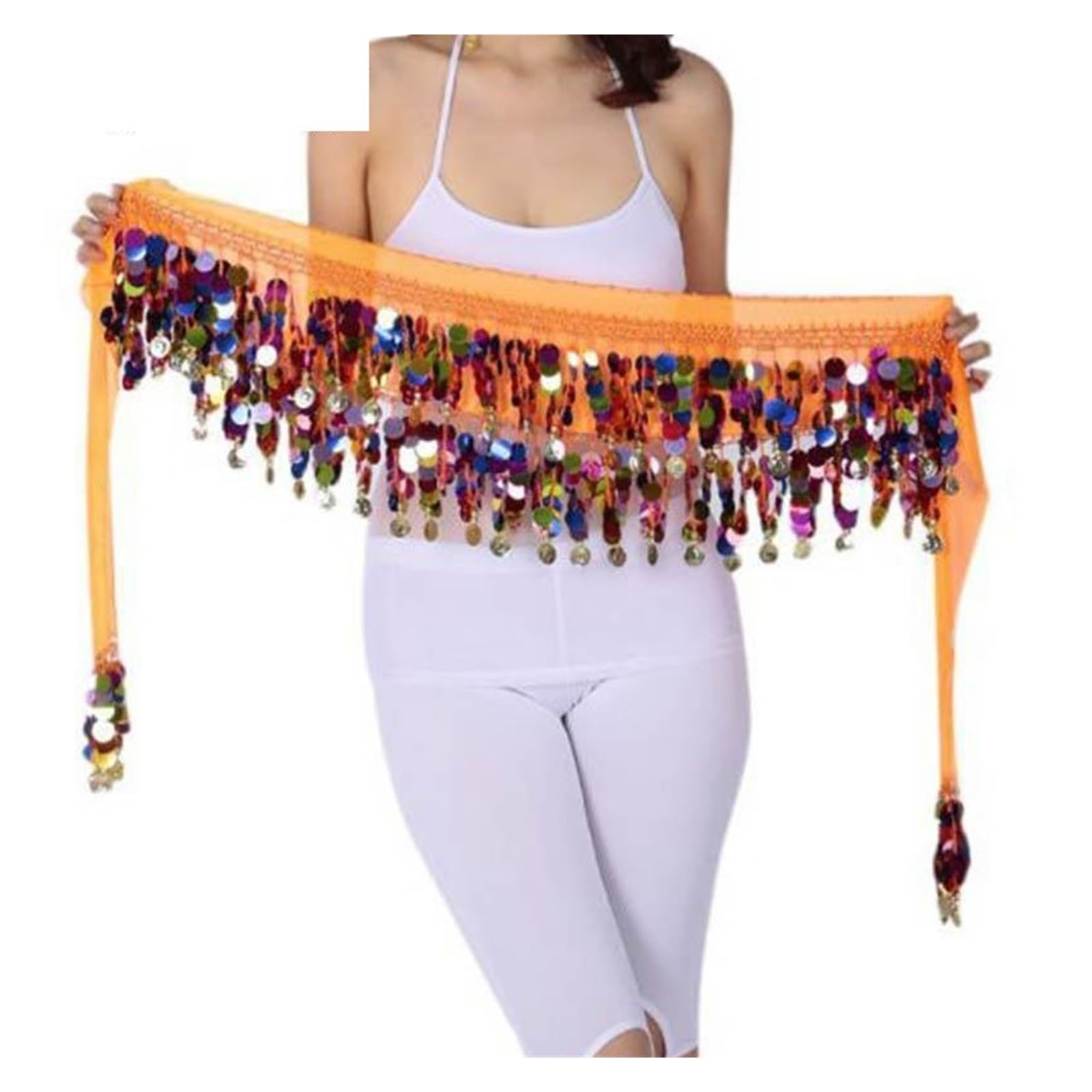 Cinturón de monedas para el vientre, con purpurina colorida, cinturón de triángulo, falda brillante para mujer, accesorio con borla y lentejuelas, disfraz